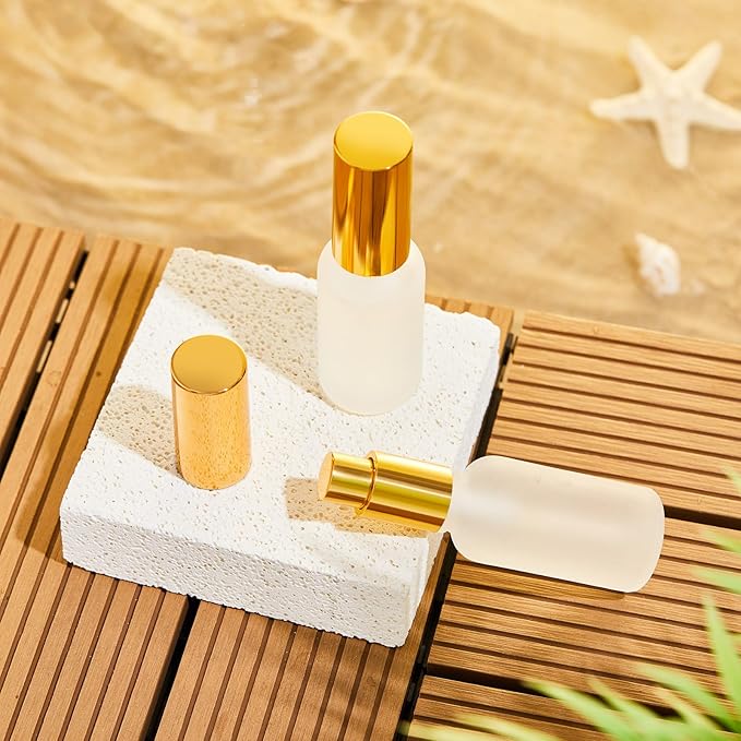 Roshtia 30 Pcs 1 oz/ 30 ml Gold Glass Spray Bottle Refillable Perfume Atomizer Clear Decorative Empty Bottles with Fine Mist Sprayer Pump for Face Body Travel