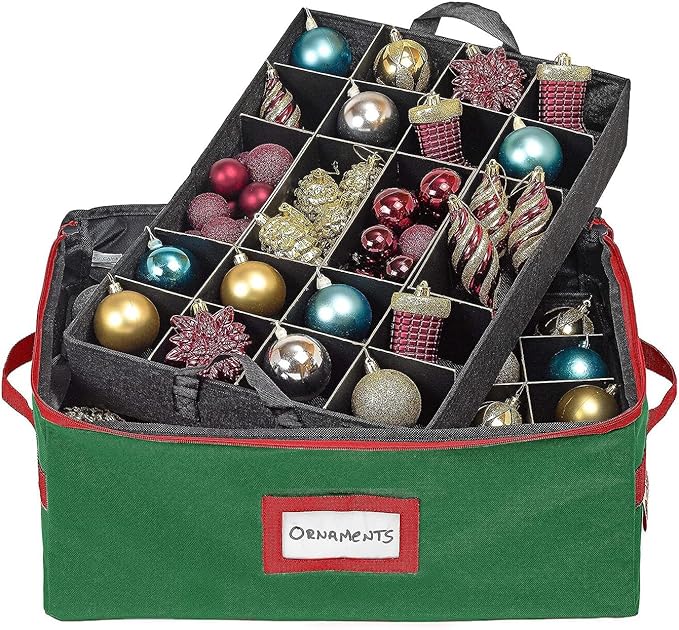 HOLDN’ STORAGE Christmas Ornament Storage Box with Dividers - Fits 72-3” Ornaments, 3 Removable Trays, Durable & Space-Saving, Clear Top Lid, Convenient Storage Designed, Green