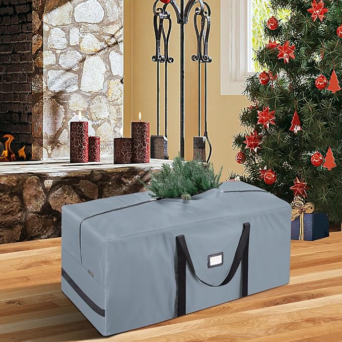 BALEINE 9 ft Christmas Tree Storage Bag, Heavy Duty 900D Oxford Fabric with Reinforced Handles and Dual Zippers Wide Opening, Extra Large Storage Container for Trees (Grey)