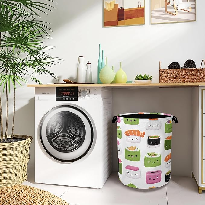 Cute Sushi Laundry Basket,Japanese Foldable Oxford Cloth Tote Bag Laundry Hamper Clothes Storage Bucket Organizer for Bedroom Laundry Storage Dormitories 16" x 20.8"