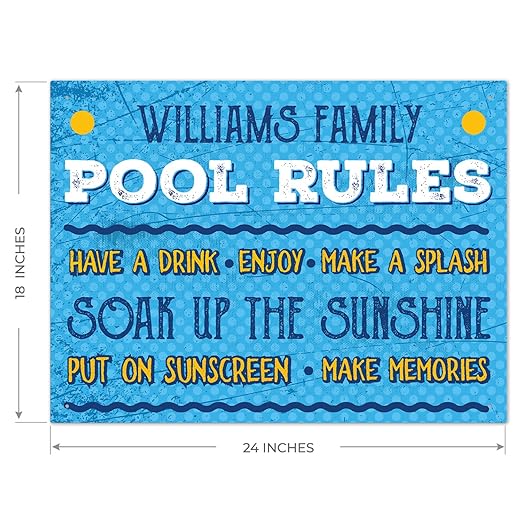 Custom Pool Sign, Pool Rules Make A Splash for Pool Décor Sign, 18x24 Inches, Rust Free .063 Aluminum, Fade Resistant, Made in USA by Sigo Signs