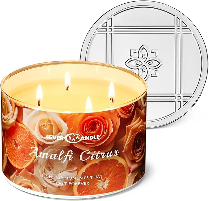 4EVER Scented Candles | 4-Wick 18oz Soy Wax Candle | Up to 50Hrs Clean Burn | Aromatherapy Candles for Home Scented | Gifts for Women & Mom, Amalfi Citrus