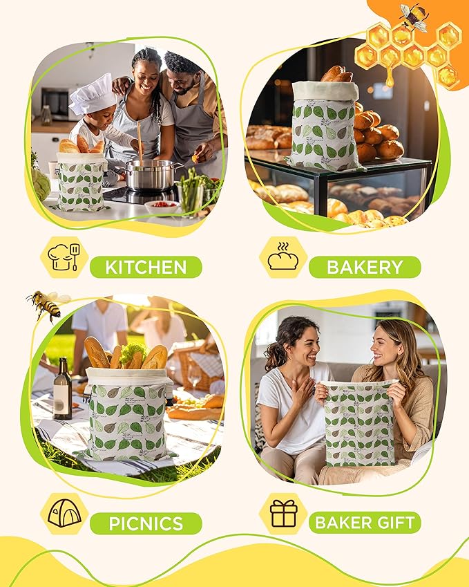 Beeswax Bread Bag for Homemade Sourdough, Sourdough Bread Bags with Zipper, 2 Pack Cotton Large Airtight Food Storage Bags to Keep Fresh | Breathable Material, Freezer Safe, Reusable, Extra-large