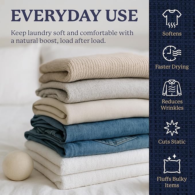 Farberware Wool Dryer Balls 4 Pack – Reusable 100% Wool Balls for Dryer – Natural Fabric Softener for Laundry, Towels & Bedding, Replaces Fabric Sheets & Liquid Softeners