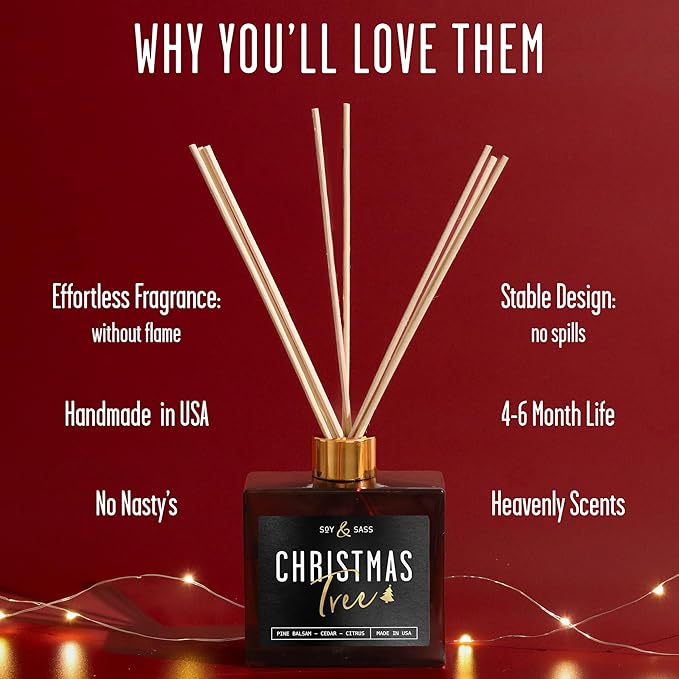 Christmas Tree Diffuser, Christmas Diffuser Decor - w/Pine Balsam, Cedar & Citrus I Infused w/Essential Oils I 3.75 OZ Oil I Long-Lasting Scent Lasts 4-6 Month's I Made in The USA