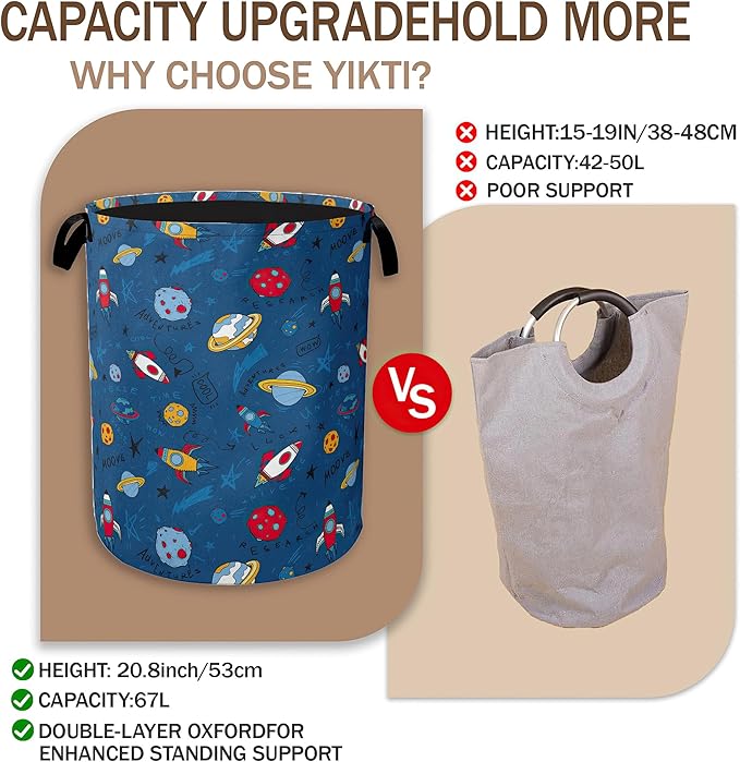 Cartoon Planets Rockets Laundry Hamper,Out Space Clothes Hamper for Laundry,Waterproof Oxford Toy Storage Collapsible Hampers for Bedroom, Dorm Room,Bathroom,16x20 Inch