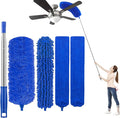 UIMO Microfiber Feather Duster 5-in-1 Kit for Dusting and Cleaning – 30–100" Extension Pole, Anti-Slip Grip, Bendable Washable Heads for Ceiling Fan, Furniture, Car (Blue)