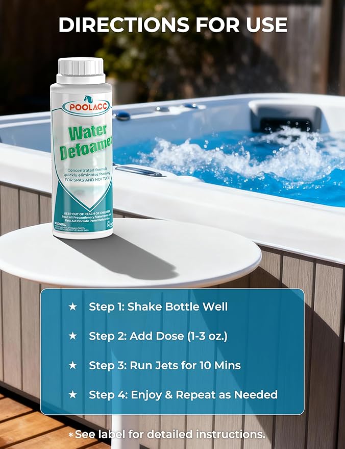 Hot Tub Defoamer, Anti-Foam for Hot Tubs and Spas, Eliminates & Prevents Foam in Water, Spa Maintenance Chemicals, 16oz