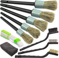 TAKAVU Complete Car Detailing Brush Kit (10 Piece) - Boar Hair Detail, Wire & Vent Brushes with Microfiber Towel for Wheels, Interior, Engine Bay Cleaning
