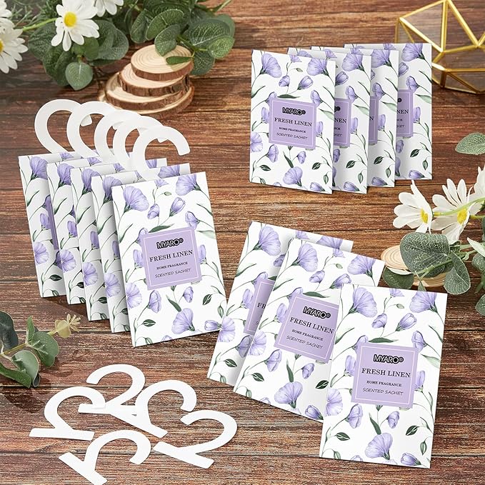MYARO Large 12 Pcs Linen Scented Sachets for Drawer and Closet, Long-Lasting Sachets Bags Air Freshener Fresh Scents, Hanging Potpourri Bags Home Fragrance for House