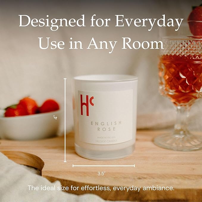 English Rose Single Wick Soy Candles, Luxury Scented Candles for Home - Up to 60 Hour Burn Time, Cruelty-Free Soy Wax Blend - Floral Rose & Jasmine Fragrance (9 oz)