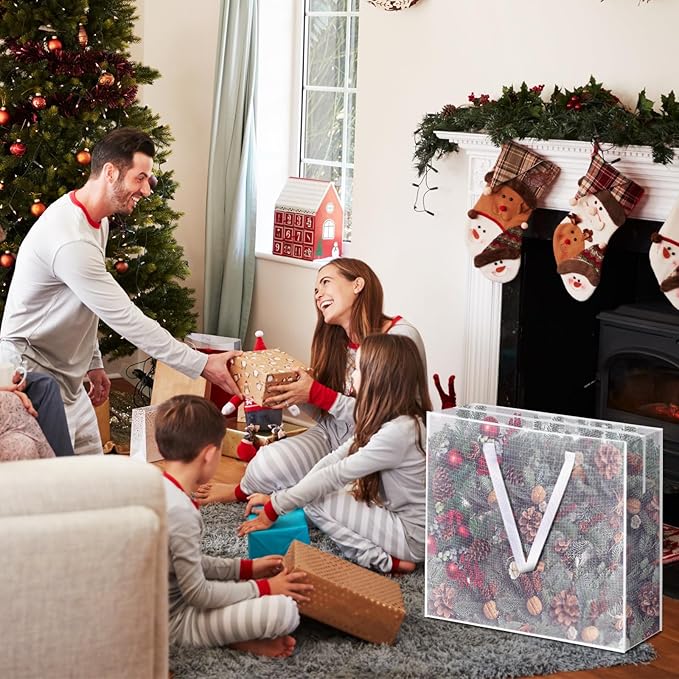 6PCS Christmas Wreath Storage Container, 25" Large Moving Bags Garland Container Clear Storage Bags with Handles Zippers Clear Christmas Storage Bags for Xmas Seasonal Holiday Wreath Storage Wrapping
