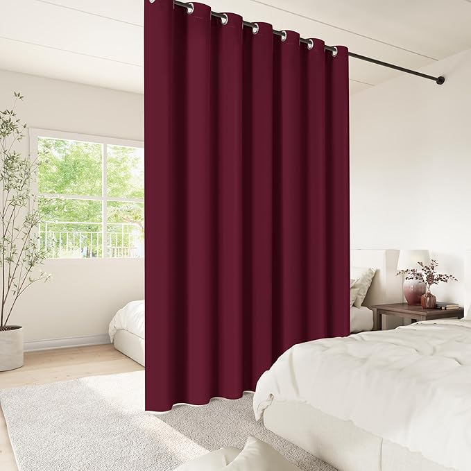 ChrisDowa Room Divider Curtain 96 Inches Long, Wide Blackout Sliding Door Curtain for Bedroom, Room Darkening Privacy Window Curtain for Patio Door (1 Panel Set, Burgundy Red, 100 x 96 Inch)