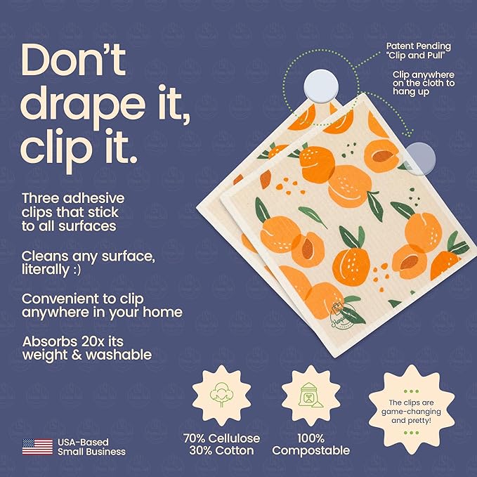 Harps&Seb Swedish Dishcloths for Kitchen Dishcloths - 6 Pack, Reusable Paper Towels with Clips, Super Absorbent Washable Non-Scratch Swedish Dish Towels, No Odor, Biodegradable