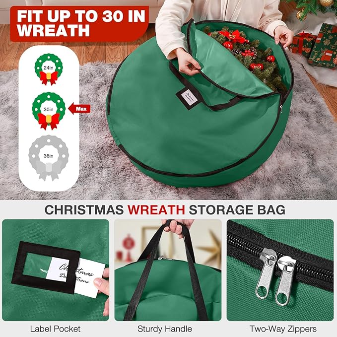3 Pack Christmas Tree Storage Bag, for 7.5 Ft Artificial Trees up, Durable Waterproof With Reinforced Carrying Handles, Xmas Holiday Garland Bag Storage Case (7.5 Ft, Green)