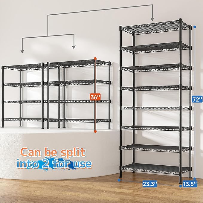 DurayLoly 8 Tier Storage Shelves Wire Shelving Unit 1200LBS,Metal Shelving Adjustable and Heavy Duty Shelves for Storage Rack,Pantry Shelves Kitchen Office Industrial Commercial 72H X 13.8D X 23.6W