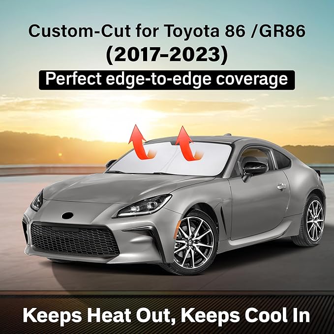 EcoNour Windshield Sun Shade Compatible for Toyota 86 / GR86 2017–2023 | Custom Fit Front Window Sunshade | Foldable Heat & UV Blocker | Reflective Car Sun Visor Protector Accessory