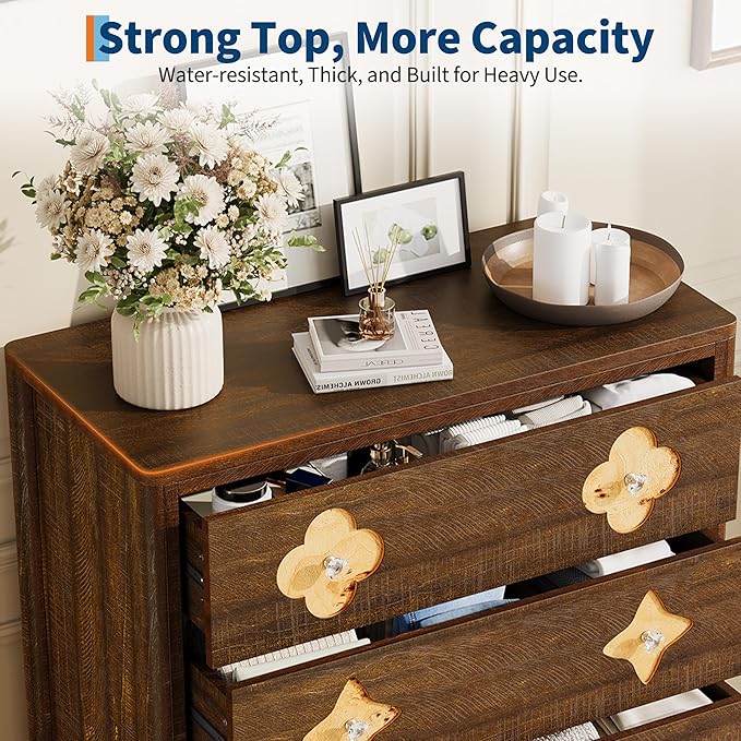 Garvee Dresser for Bedroom with 5 Drawers, 45'' Tall Chest of Large Decorative Drawer Front with Large Clothes Storage Cabinet, Wood Bedroom Dresser, TV Stand for Nursery, Living Room, Enterway