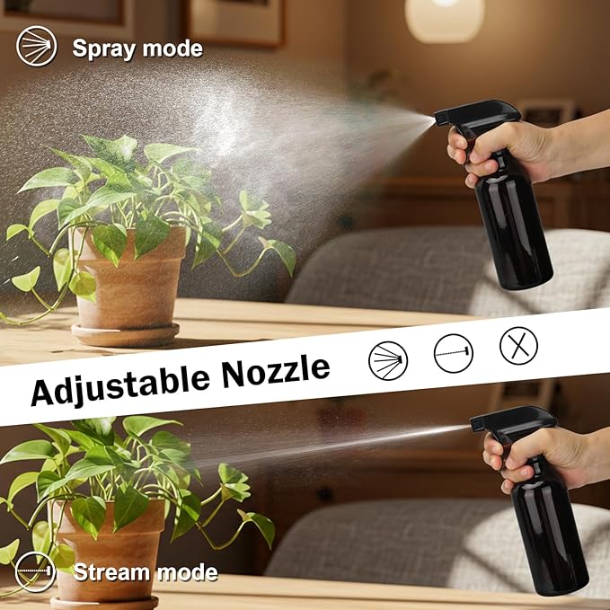 Hethyo Glass Spray Bottles 12oz Empty Spray Bottle Mist/Stream Spraying Small Refillable Containers for Hair Care, Cleaning Solutions, Plants, Essential Oils 2 Pack (Brown, 12oz)