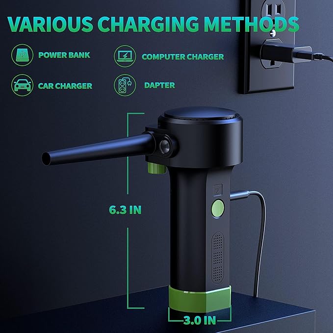 Electric Air Duster for Cleaning Computer - Portable 91000 RPM Cordless Air Blower with Rechargeable Battery