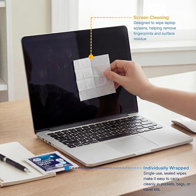 MED PRIDE Lens and Screen Cleaning Wipes for Eyeglasses, Touch Screens, Cameras, Anti-Fog, Scratch-, Anti-Static (100 100 Count (Pack of 1))