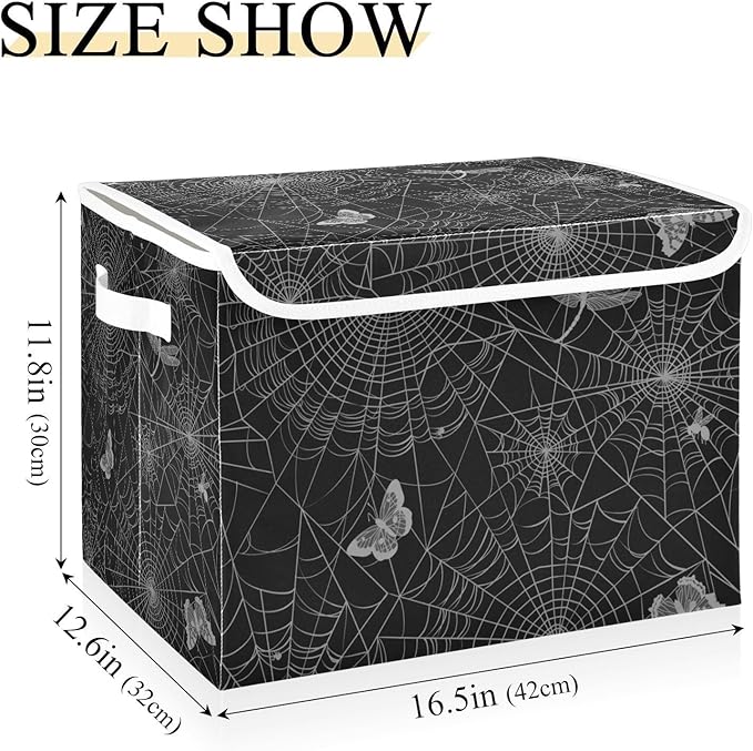 Halloween Baskets Collapsible Storage Bins with Lids, Spiderweb Butterfly Dragonfly Storage Boxes Clothes Baskets for Organizing