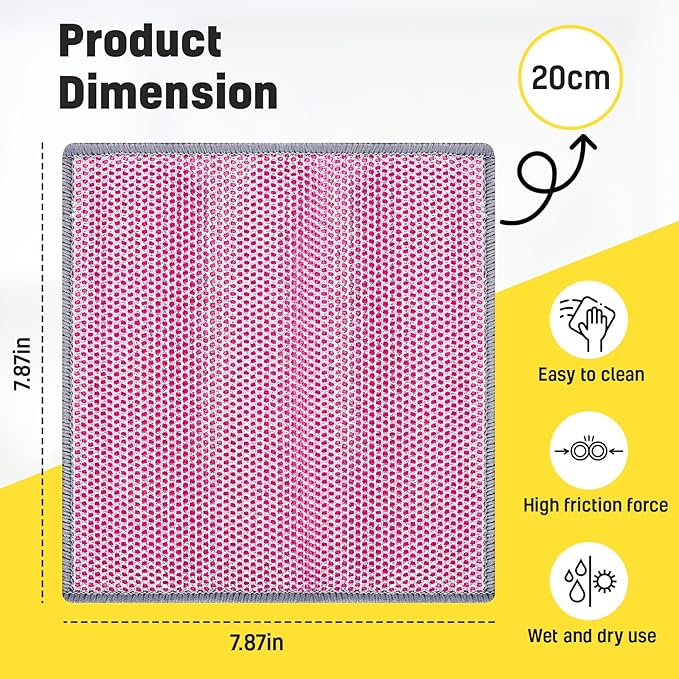 BD Prime Ventures Dual Sided Wire Cleaning Cloths 10-Pack Multipurpose Dishwashing Rags, Reusable Kitchen Scrubber, Effective Dishcloth Rag for Cookware, Multicolored (Orange, Pink, Green)