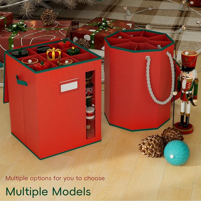 VERONLY Christmas Nutcracker and Figurine Storage Box, Holds 9-16" Tall Nutcracker Ornaments, Foldable Holiday Decoration Organizer with Removable Dividers & View Window (Nutcracker Not Included)