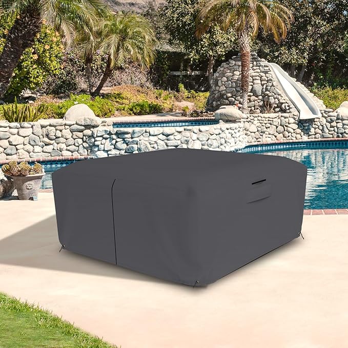 Seal Skin Covers Waterproof Hot Tub Cover, Heavy Duty Outdoor Spa Protector with Air Vents, Padded Handles, Adjustable Cord, Straps & All Weather Protection (Black, 85"L x 85"W x 20"H)