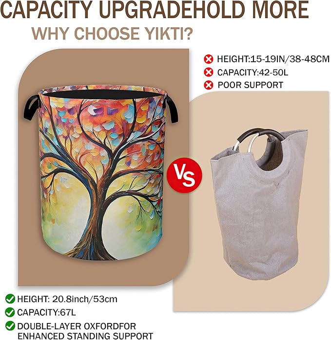 Tree of Life Laundry Basket,Colorful Leaves Clothes Hamper,Oxford Cloth Collapsible Nursery Hamper Storage Organization for Bedroom,Bathroom,Office,College Dorms,16x20 Inch