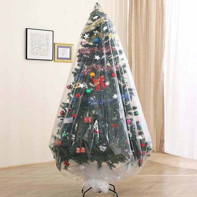 Christmas Tree Disposal Bag, Clear Extra Large 9x6ft Tree Storage Bag Cover, Jumbo Heavy Duty Plastic Xmas Tree Removal Bag for Upright