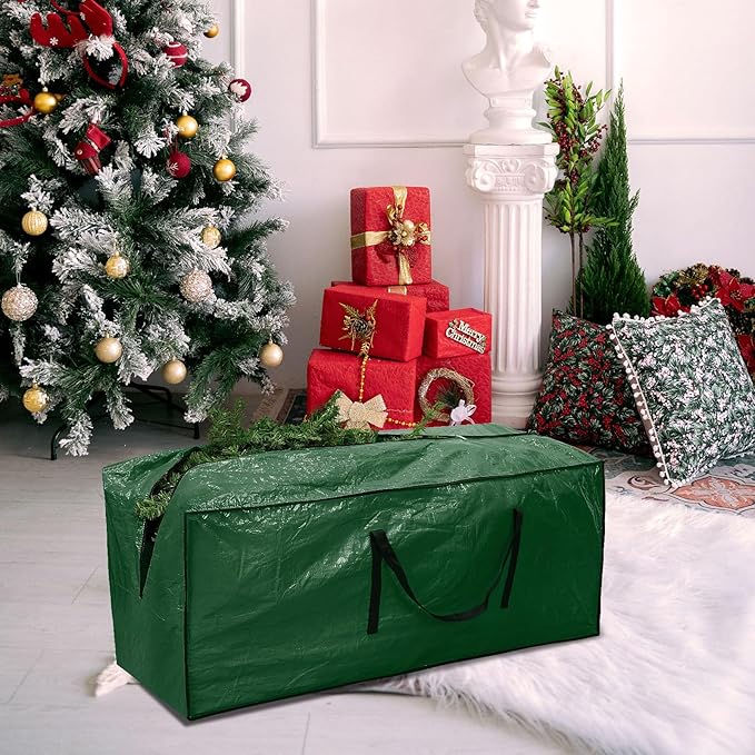 Christmas Tree Storage Bag 7.5 ft, Fits Up to 7 Foot Artificial Trees, Plastic Water Resist Xmas Tree Bag, Reinforced Handles & Zippered & Durable, Holiday Decoration Storage Bags, Green