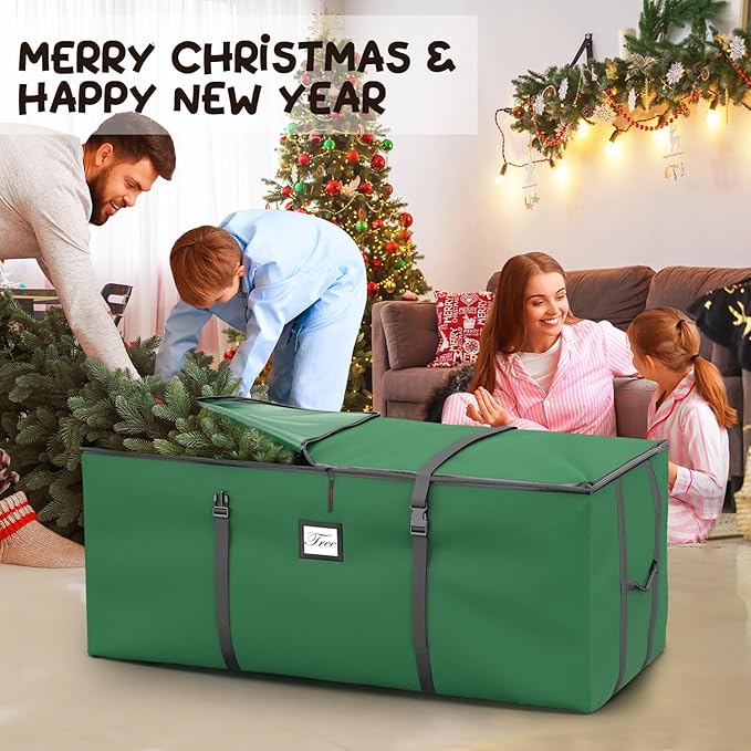 Mrrihand Christmas Tree Storage Bag, Large Artificial Christmas Tree, 9 Ft Anti-Tear Heavy-Duty 600D Oxford Cloth Christmas Tree Storage Box with Handles, Christmas Tree Storage Container (Green, 9Ft)