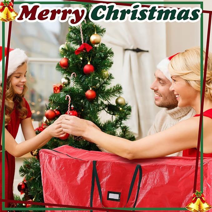 Amylove 4 Pcs Large Christmas Tree Storage Bags Heavy Duty Xmas Zippered Bags Bulk Waterproof Plastic Christmas Tree Container with Carry Handles(12 Ft/ 9 Ft/ 7.5 Ft/ 4.5 ft,Red/Green)