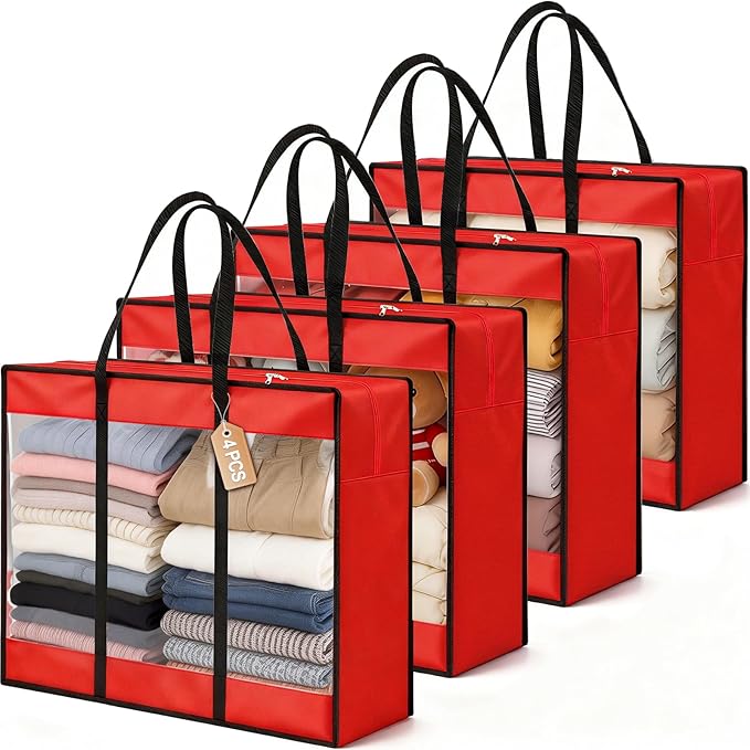 24 inches Christmas Wreath Storage Bag 4 Packs, 600D Heavy Duty Oxford Cloth Wreath Storage Container, Clear Moving Bags with Reinforced Handle for Xmas, Holiday, Moving & College Supplies