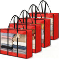 24 inches Christmas Wreath Storage Bag 4 Packs, 600D Heavy Duty Oxford Cloth Wreath Storage Container, Clear Moving Bags with Reinforced Handle for Xmas, Holiday, Moving & College Supplies