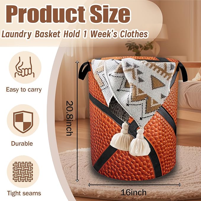 Laundry Hamper,Basketball Laundry Baskets,Waterproof Oxford Cloth Toy Storage for Bedroom,Bathroom,Nursery,16x20.8 Inch