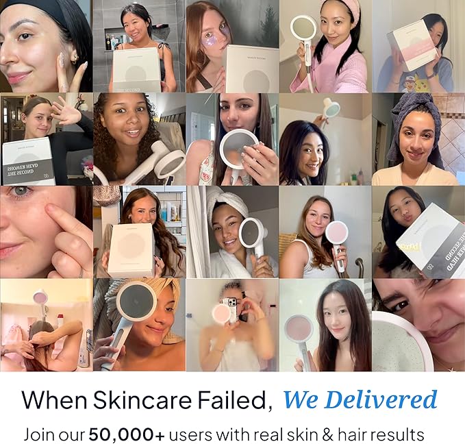 SecondShower Filtered Shower Hand for Hard Water | Clinically Proven for Skin Health, NSF Certified 99.9% Chlorine Removal, SPA Grade High Pressure, Korean Beauty Secret Natural Filter (Blossom Pink)