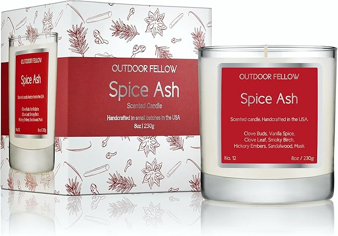 Outdoor Fellow Spice Ash Candle | Luxury Scented Candle with Coconut & Apricot Wax Blend | Clove, Smoky Birch, Sandalwood & Musk | 40+ Hour Burn Time | Perfect for Home or Gifting (8oz)
