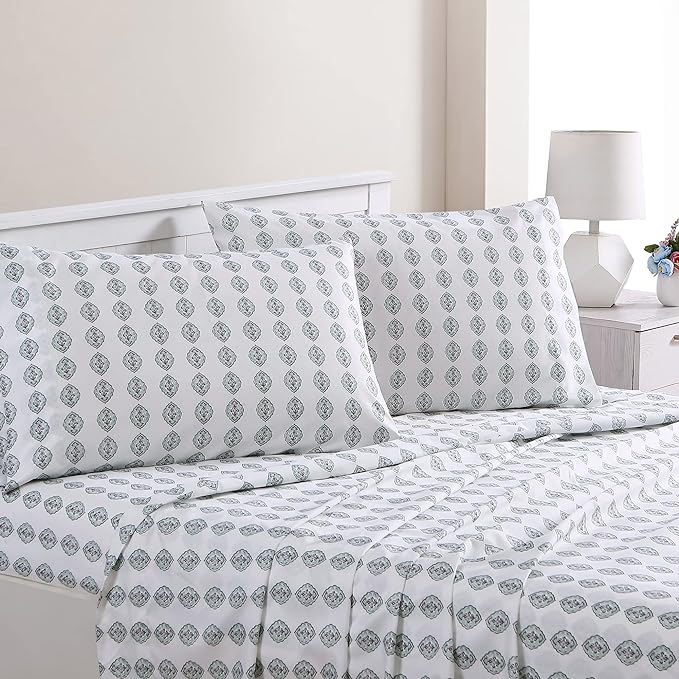 Modern Threads Printed 4-Piece Extra Soft Bedding Sheets & Pillowcase Set, Deep Pocket up to 16 inch Mattress Claire King