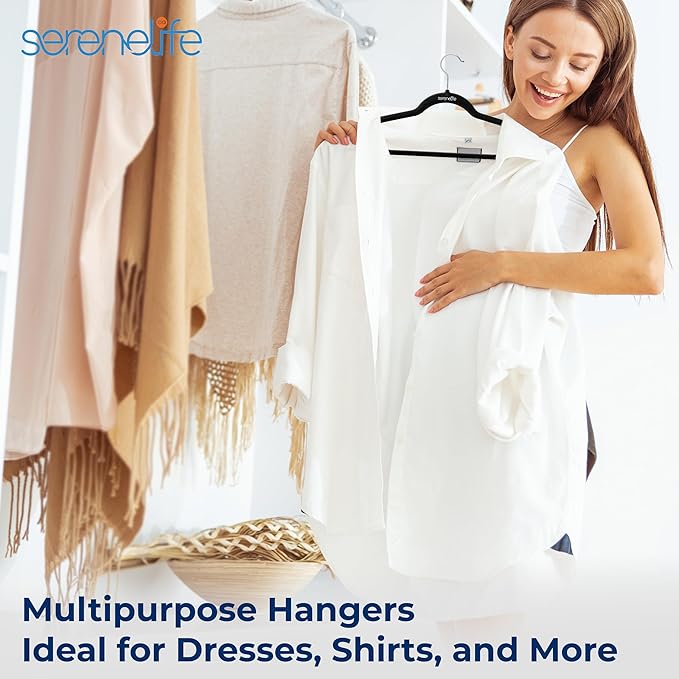 SereneLife Premium Non-Slip Velvet Hangers-Space Saving Heavy Duty Slim Suit Clothes Hanger Set with 360 Degree Swivel Metal Hook,Can Hold Up to 10 Lbs.for Coats, Jackets,Pants & Dress (50-Pack),Black