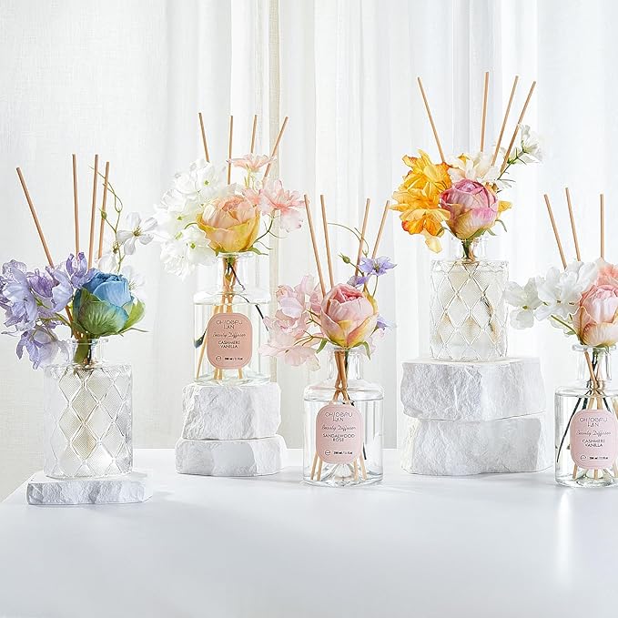 Chloefu Lan Flowers Reéd Diffuser for Girls Room Decor, 6.7oz with 9 Sticks, Jasmine Blossom Scent Diffusers for Home, Scentsy Home Fragrance, Scented Oils, Home & Bathroom Décor