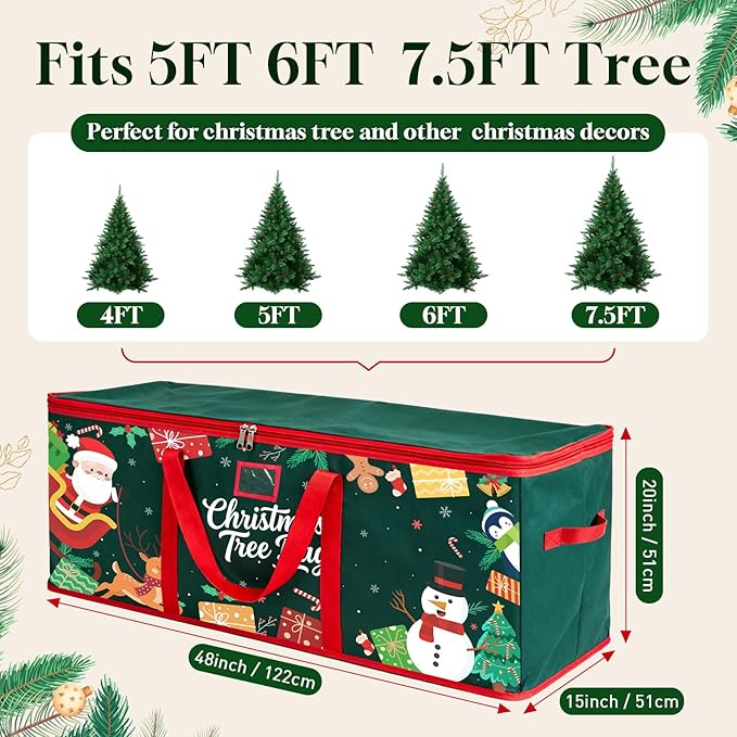 Christmas Tree Storage Bag: Oxford Fabric Tree Bag Fits up to 7.5 ft Tall Christmas Artificial Tree with Wide Opening Dual Zippers Waterproof Protects from Moisture Dust