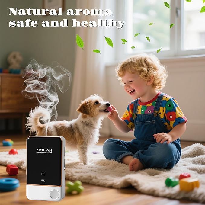 Waterless Essential Oil Diffuser for Home & Office Cordless Battery Operated Aroma Diffuser with 7 Mist Levels, Ultrasonic Air Freshener for Large Rooms Bedroom (6Piece Essential Oil Set)