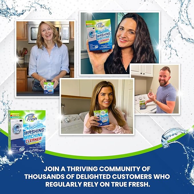 True Fresh Washing Machine Cleaner Tablets – 25-Pack Deep Cleaning for Front Load, Top Loader & HE Washers – Helps Remove Odor-Causing Residues, Pet Hair & Hard Water Buildups – Septic Safe