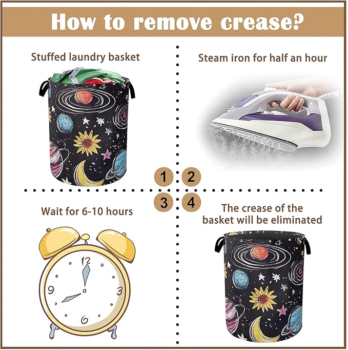 Stars Planets Collapsible Laundry Baskets,Moon Sun Laundry Hamper,Storage Basket with Handles for Bathroom Bedroom College Dormitory Living Room Nursery Organizer 16"x20"