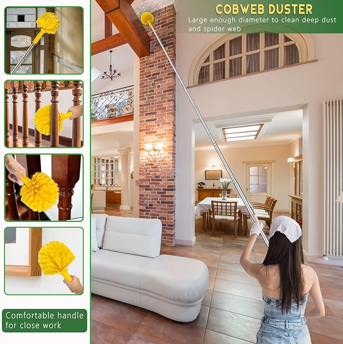 17FT Extendable Duster with 2-9 ft Extension Pole for High Ceilings, Newliton Cobweb Duster for Ceiling Fans Hard-to-Reach Areas, Long Handle Microfiber Dusting Tool for Home Cleaning
