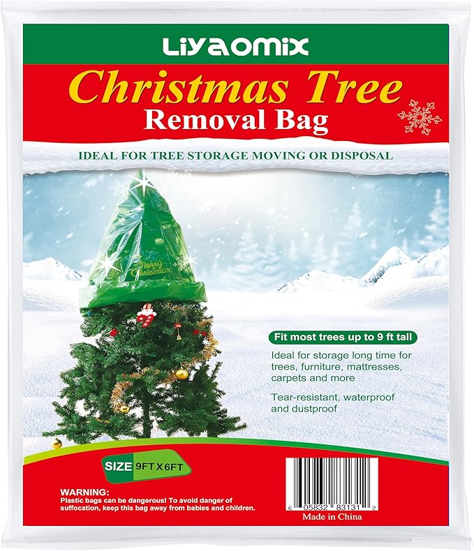 Jumbo Christmas Tree Removal Bag, Green Extra Large 6ft Width x 9ft Tall Christmas Tree Disposal Bag Waterproof for Upright Storage