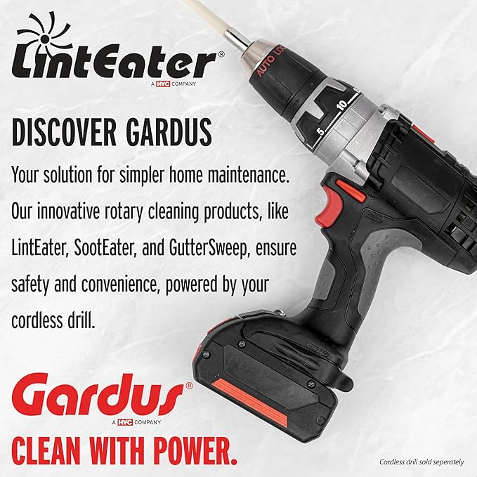 Dryer Vent Duct Cleaning Kit - Gardus RLE208 LintEater Pro Rotary Dryer Vent Cleaner Kit, Removes Lint, Extends Up to 12’, Dryer Duct Cleaning Kit, Forward & Reverse Cleaning, Air Duct Cleaning Tools