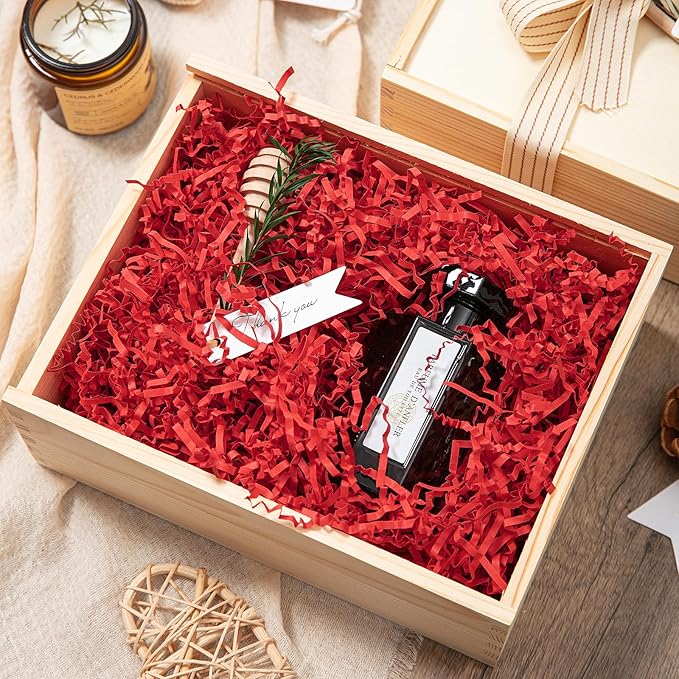Mefleet 1 LB Crinkle Cut Paper Shred Filler Red Crinkle Shredded Paper for Gift Box - Gift Basket Bag Filler - Grass Cushion Stuffing for Valentine's Day Holiday Packaging Wrapping